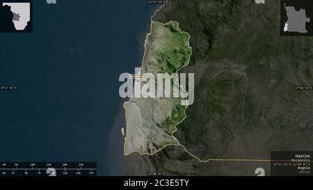 Namibia, Provinz Angola. Satellitenbilder. Form präsentiert gegen seine Landesfläche mit informativen Überlagerungen. 3D-Rendering Stockfoto