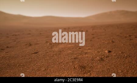 Fantastische marslandschaft in rostigen Orangetönen Stockfoto