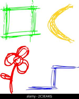 Grundlegende Designelemente, Quadrat, Halbmond, Blume, Schritt Stock Vektor