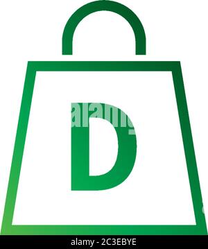 Buchstabe D auf Einkaufstasche. Abstraktes Einkaufslogo. Logo des Online-Shops Stock Vektor
