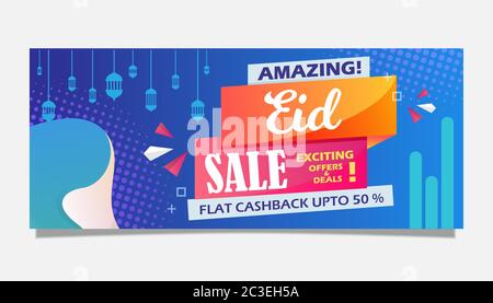 Erstaunliche Eid Verkauf Banner, spannende Angebote und Angebote, flache Cashback, Banner-Vorlage, voll bearbeitbare Vektor-Illustration Stock Vektor