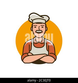 Chefkoch mit Hutlogo. Restaurant, Café Vektor Illustration Stock Vektor