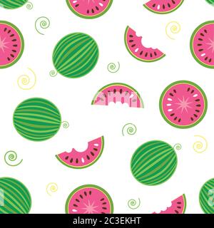 Frische und saftige Wassermelone und Scheiben, nahtloses Muster Stock Vektor