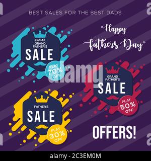 Happy Father's day Sale Banner mit drei verschiedenen Angeboten für Online-Geschäft und Marketing, Hintergrund Vektor Illustration Stock Vektor