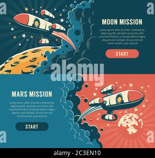 Rakete fliegen um Mond - Vintage-Poster Stock Vektor