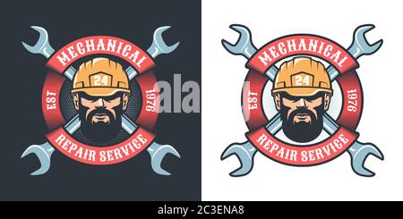 Mechanische Reparatur-Service mit Bartmann im Helm Stock Vektor