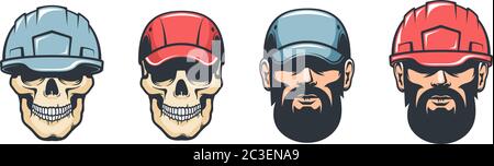 Arbeitskopf im Helm - Retro-Stil Stock Vektor