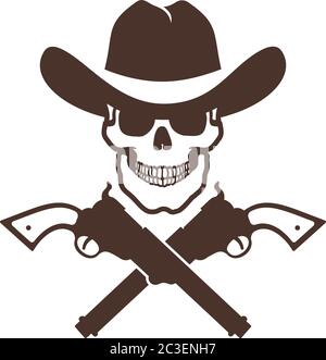 Totenkopf Cowboy-Ikone mit Waffen Stock Vektor