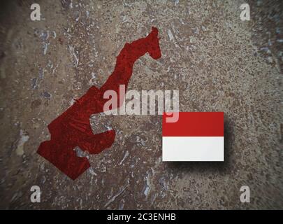 Karte und Flagge von Monaco auf einem konkreten Hintergrund, 3D-Illustration Stockfoto