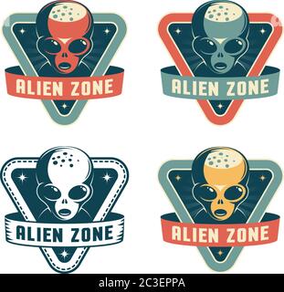 Alien Head - Retro-Abzeichen Stock Vektor