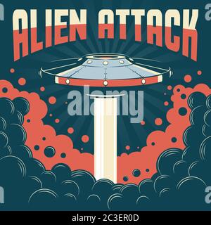 Fliegende Untertasse Vintage Poster Stock Vektor