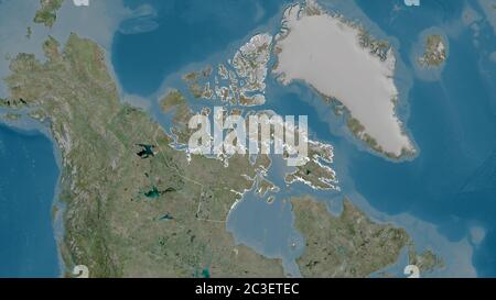 Nunavut, Territorium von Kanada. Satellitenbilder. Form, die gegenüber dem Landesgebiet umrissen ist. 3D-Rendering Stockfoto