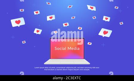 Social Media Sprechblasen mit Herzen, die in Wolken fliegen Stock Vektor