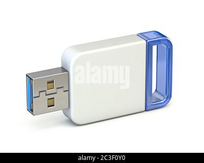 Weißer blauer USB-Stick 3D Stockfoto