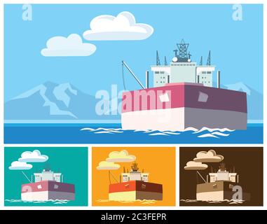 vektor-Komposition im Stil der flachen Design auf das Thema der großen Frachtschiffe Stock Vektor