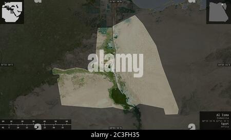 Al Isma, Gouvernement von Ägypten. Satellitenbilder. Form präsentiert gegen seine Landesfläche mit informativen Überlagerungen. 3D-Rendering Stockfoto