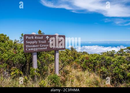 Eine Beschreibung der Wanderwege im Haleakala Nationalpark, Hawaii Stockfoto