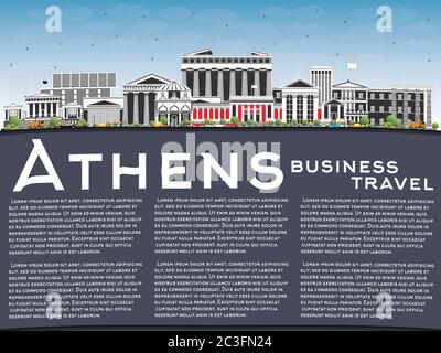 Athen Griechenland City Skyline mit Color Gebäude, Blue Sky und Copy Space. Vektorgrafik. Business Travel und Tourismus Konzept. Stock Vektor