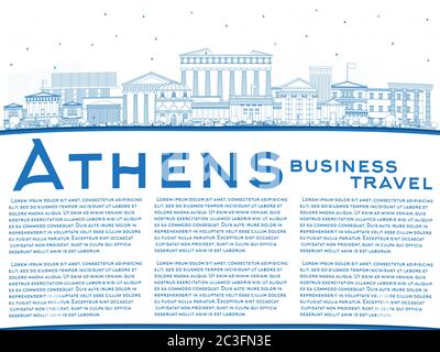 Skizzieren Sie Athen Griechenland City Skyline mit blauen Gebäuden und Copy Space. Vektorgrafik. Business Travel und Tourismus Konzept. Stock Vektor