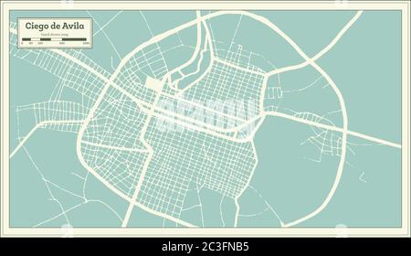 Ciego de Avila Cuba Stadtplan im Retro-Stil. Übersichtskarte. Vektorgrafik. Stock Vektor