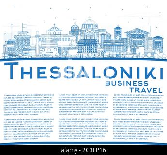 Skizzieren Sie Thessaloniki Griechenland City Skyline mit blauen Gebäuden und Copy Space. Vektorgrafik. Stock Vektor