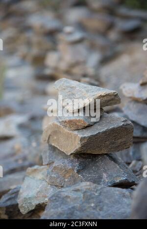 Apacheta oder Steinhaufen im Colca Canyon in Arequipa, Peru Stockfoto