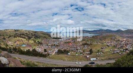 Peru Puno Panorama Huajsapata Park Titicaca Seeblick Puno Übersicht Stockfoto