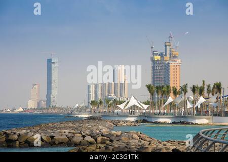 KSA, Stadtbild, Neue Corniche, Jeddah Stadt, Saudi-Arabien. Rotes Meer Stockfoto