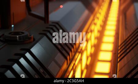 Futuristischer Bewegungshintergrund oder Cyber-Oberfläche mit Metall und Leuchten Stockfoto