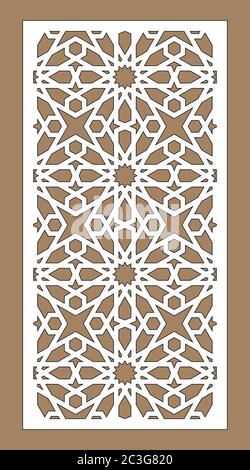 Lasergeschnittene Vektorplatte. CNC Dekor Muster, Jali Design, Innenwand. Islamisches, arabisches Laserschneidemuster Stock Vektor