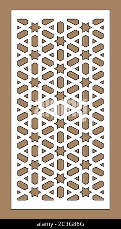 Lazerer Schnitt Vektorplatte. CNC Dekor Muster, Jali Design, Innenwand. Islamische, arabische Lazer Schneideplatte Stock Vektor