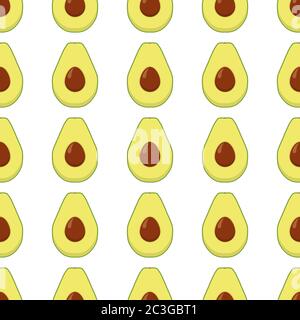 Illustration zum Thema großes farbiges, nahtloses Avocado-Muster mit hellem Fruchtmuster für die Versiegelung. Fruchtmuster, das aus einem schönen, nahtlosen, wiederholten Avocado besteht. Köcheln Stock Vektor