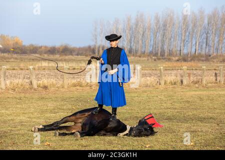Ungarische Csikos Reiter in traditioneller Tracht Stockfoto