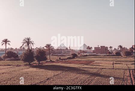 Panorama auf die Pyramiden von Gizeh, Ägypten Stockfoto