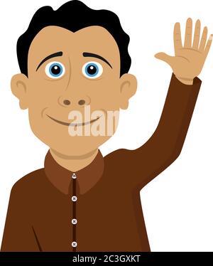 Eine freundliche und freundliche Person winkt und sagt Hallo. Vektordarstellung zum Thema menschliche Gesten und Emotionen. Stock Vektor