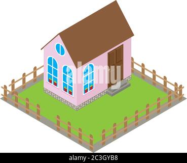 Vektorhaus in einer Isometerstele auf weißem, isoliertem Hintergrund. Illustration zum Thema Architektur. Stock Vektor
