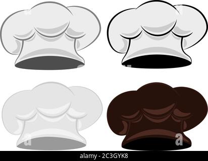 Kochmütze. Set von vier Chefhüten auf einem weißen isolierten Hintergrund. Stock Vektor