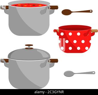 Ein Satz Kochgeschirr. Vektor-Illustration zum Thema Küchenausstattung. Stock Vektor