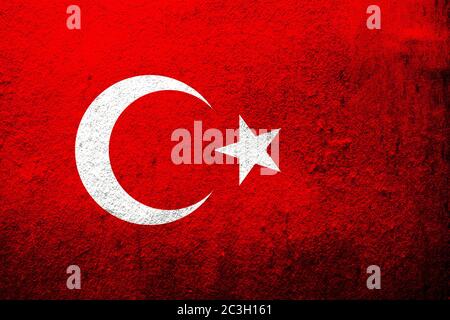 Nationalflaggen der Türkei (Republik Türkei). Grunge Hintergrund Stockfoto