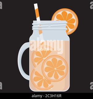 Trinken Sie Orange in einem Glas mit einem Strohhalm zum Trinken. Vektor-Illustration zum Thema Detox Wasser. Stock Vektor