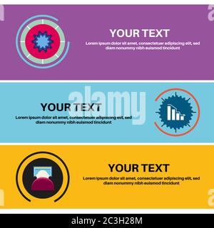 Violette, blaue, gelb gefärbte Diagrammzeichnungen auf weißem Hintergrund. Abstrakte Symbolsätze. Poster, Banner, Broschüre Design.Vektor-Illustration. Stock Vektor