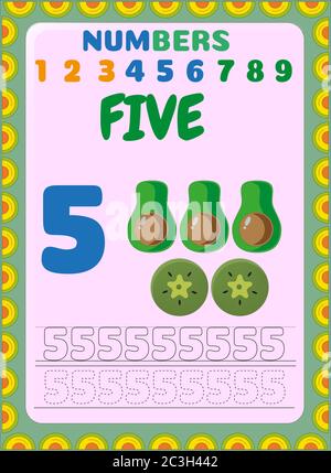 Kinderschulkinder Mathematik mit halber Avocado und Scheibe Kiwi-Design Stock Vektor