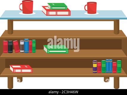 Couchtisch mit Glasplatte und Regale für Bücher und Zeitschriften. Vektor-Illustration zum Thema Möbel. Stock Vektor