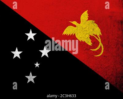 Die unabhängige Nationalflaggen des Staates Papua-Neuguinea. Grunge Hintergrund Stockfoto