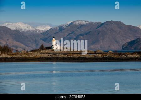 Ornsay Leuchtturm auf der Insel Ornsay von der Insel Skye. Innere Hebriden, Schottland, Großbritannien Stockfoto