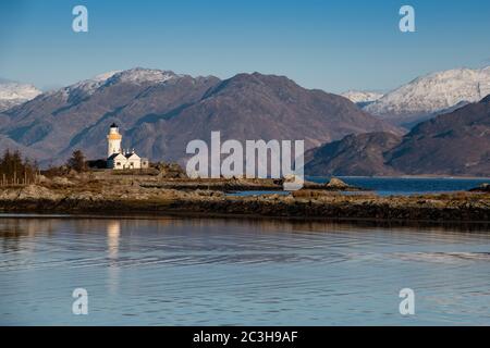 Ornsay Leuchtturm auf der Insel Ornsay von der Insel Skye. Innere Hebriden, Schottland, Großbritannien Stockfoto