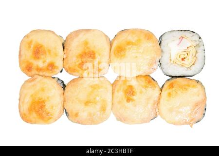 Sushi-Stücke-Sammlung, isoliert auf weißem Hintergrund Stockfoto