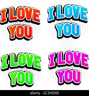 Ich liebe dich. Farbiger Text in Großbuchstaben Stock Vektor