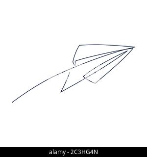 Papier Ebene kontinuierliche Linie Vektor Illustration - Flugzeug Silhouette mit einer einzigen Linie Art Stil gemacht. Stock Vektor