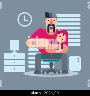 Vater und sein Kind Baby zu Hause Hintergrund, Poster für Vatertag, Vektor-Illustration Stock Vektor